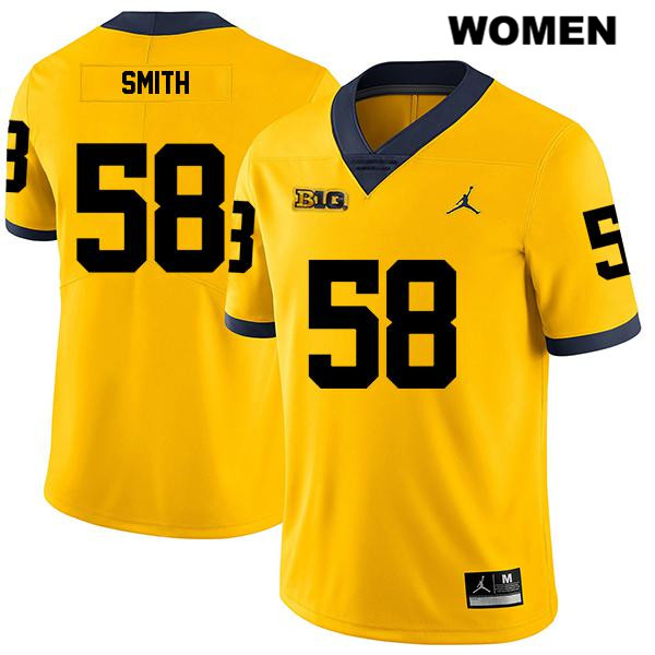 Women's NCAA Michigan Wolverines Mazi Smith #58 Yellow Jordan Brand Authentic Stitched Legend Football College Jersey PX25H24VC